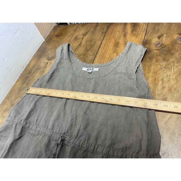 FLAX Women’s Size Large Brown Linen Cinch Waist Bib Dress Minimalist - Picture 5 of 9